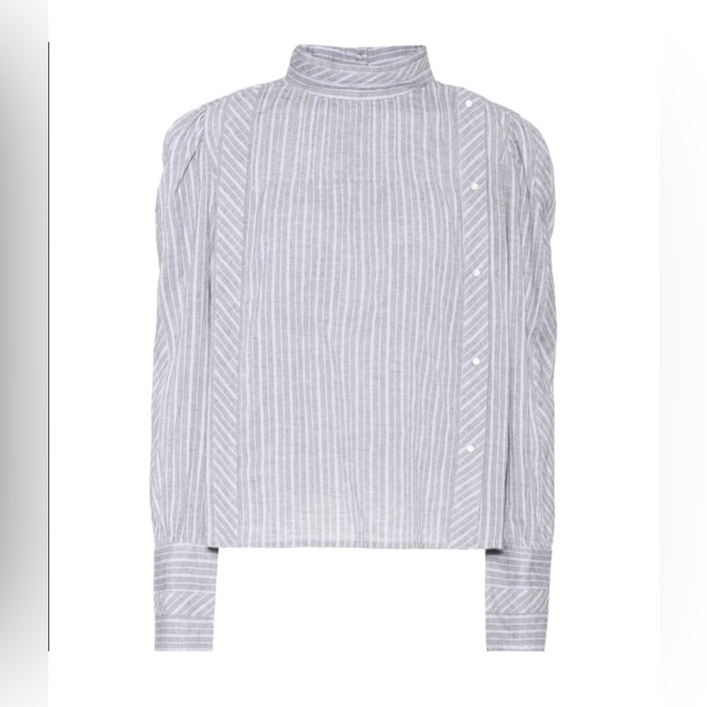 Isabel Marant Etoile Grey Striped Mock Neck Blouse - Picture 2 of 7